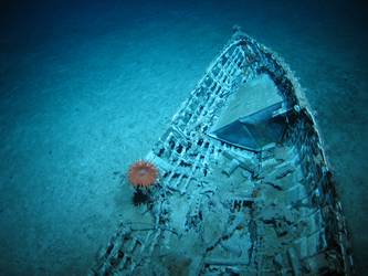 One of ship's boats lying on seabed in decayed state
